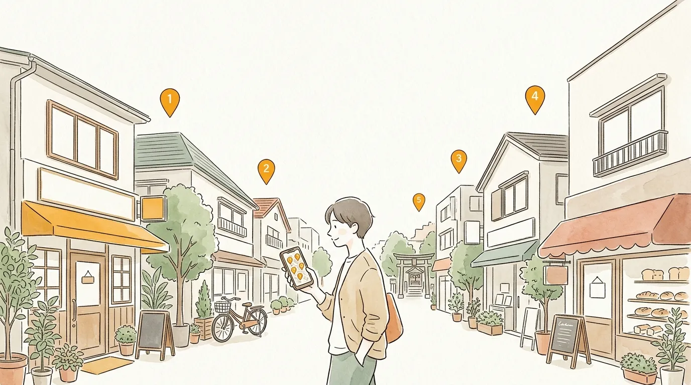 Illustration of marking favorite places and sharing them as a map